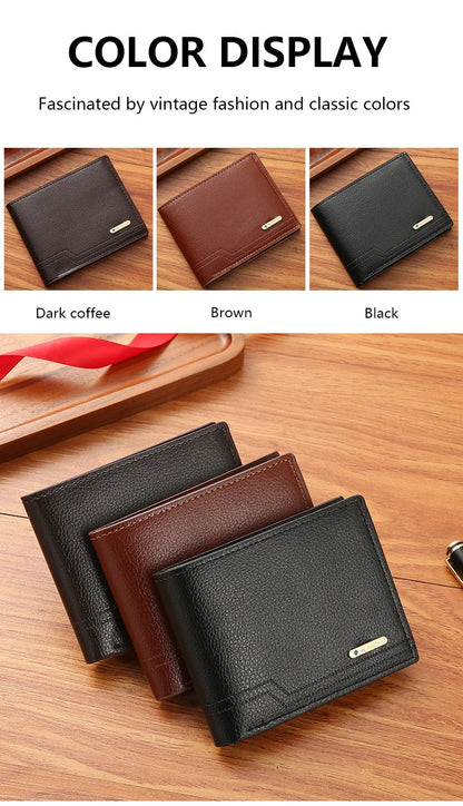 New Men's Short Frosted Leather Wallet Multi-Slot Coin Pocket Photo Holder Small Men's Wallet