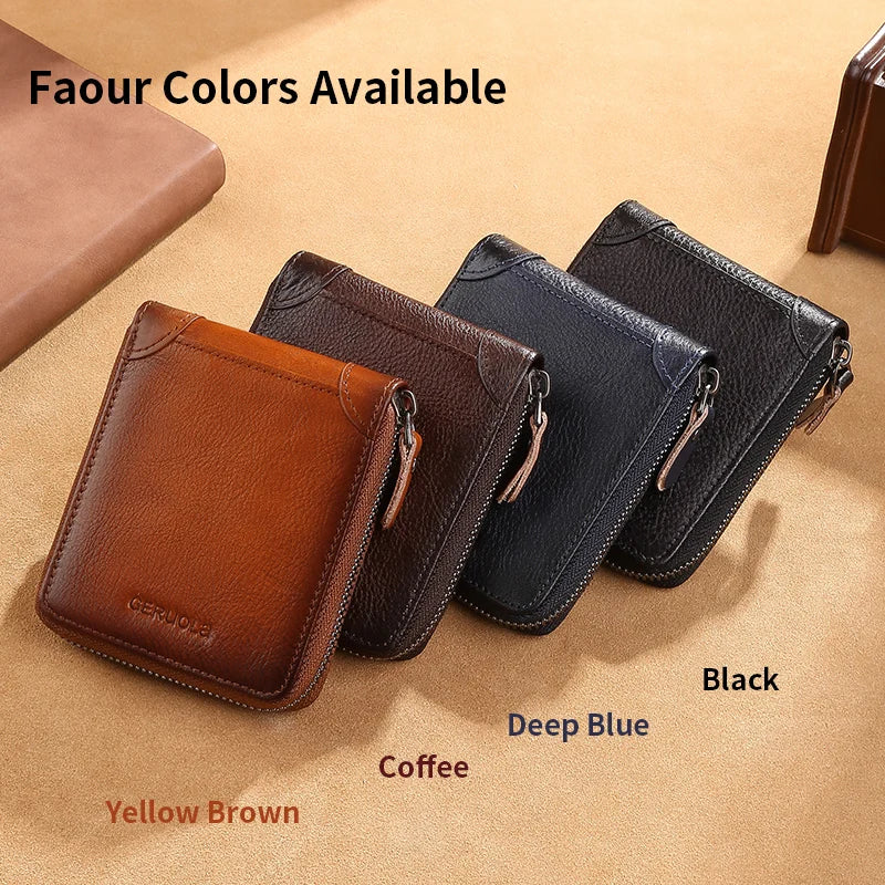 Wallet for men genuine leather zipper wallet, change card bag, all-in-one wallet, trendy short clip for men
