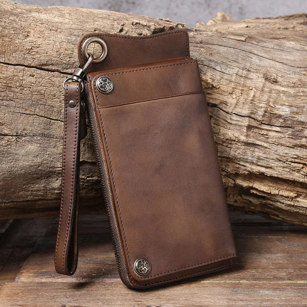 S.WORKER Full Grain Leather Long Wallet Men's Clutch Bag Genuine Leather Classic Purse Card Holder For Men