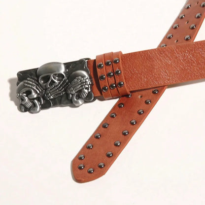 New Belts For Women Snap-Fastener Casual Belt Punk Goth Rivet Black Jeans Unisex Men Belt Paw Skull Buckle Waistband Man