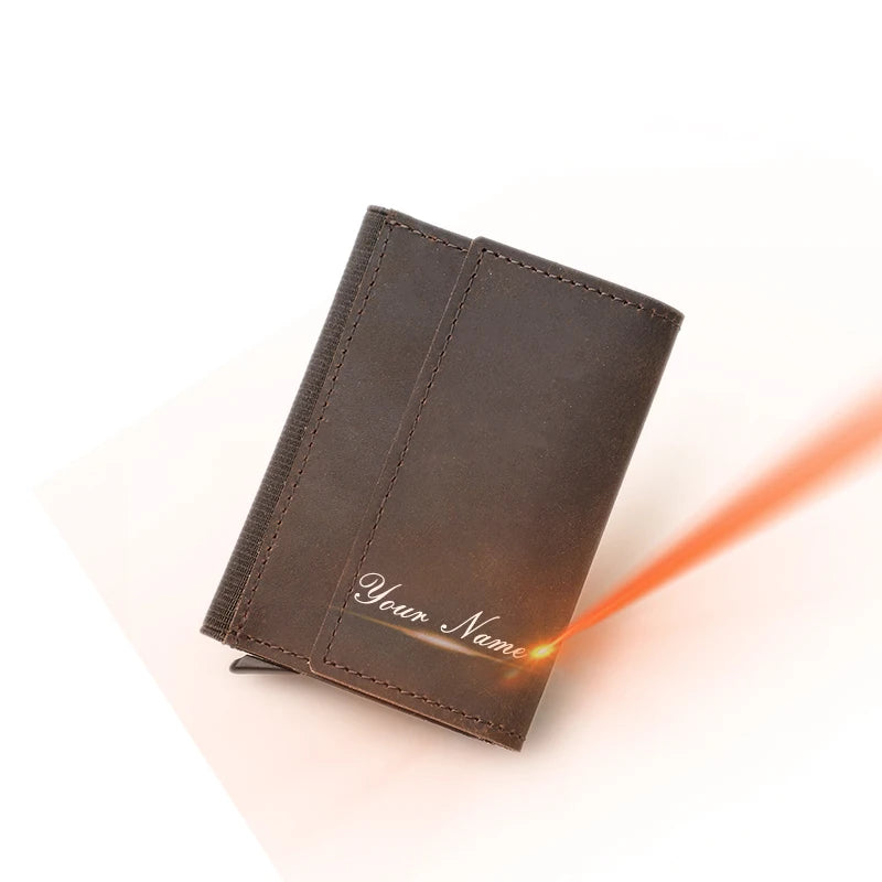 Genuine Leather RFID Card Wallets for Men Aluminium Box Travel Card Case Card Holders Money Clips Slim Casual Business Wallets