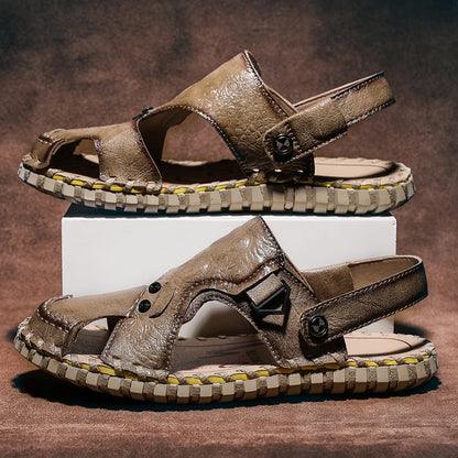 Handmade Men's Summer Sandals Genuine Leather Beach Rubber Flip Flops Classic Roman Male Sandals Outdoor Dual-Purpose Slippers