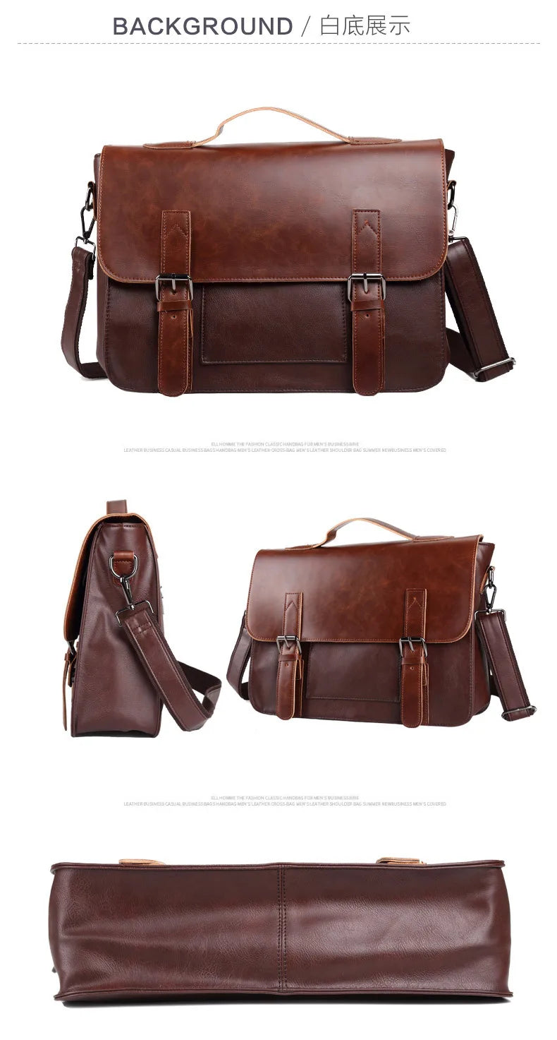 Retro Fashion Messenger Bag Men Luxury PU Leather Crossbody Bags Men Handbag Briefcases Laptop Bag Men Shoulder Messenger Bags