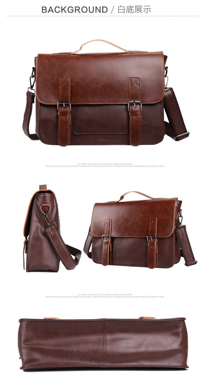 Retro Fashion Messenger Bag Men Luxury PU Leather Crossbody Bags Men Handbag Briefcases Laptop Bag Men Shoulder Messenger Bags
