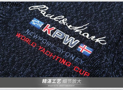 White Sweater Male Knitwear Shark Clothing Cotton Wool Jumpers Pullover Coats Jacquard Christmas Knitted Half Turtleneck Zip