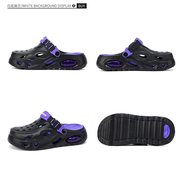 Men's Sandals Fashionable Hollow Casual Slippers Lightweight EVA Garden Shoes Thick-Soled Outdoor Walking Beach Water Shoes