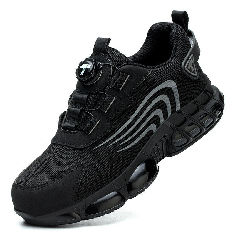 Rotary Button New Safety Shoes Men's Anti-Smash Anti-Puncture Work Shoes Fashion Men's Sneakers Safety Boots