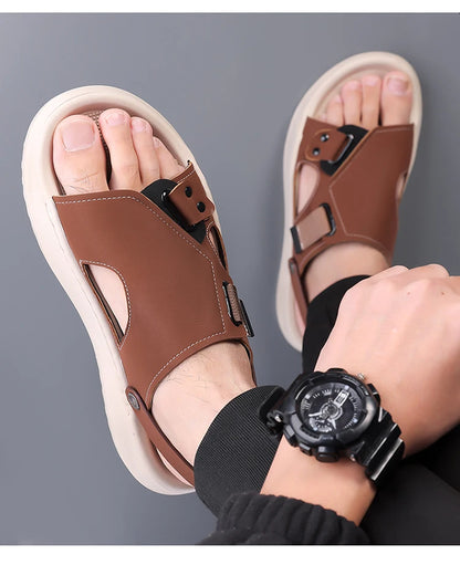 Men's Summer Outdoor Driving Sandals Comfortable Breathable Anti-slip Thick Bottom Two-Way Beach Slippers-WC20253