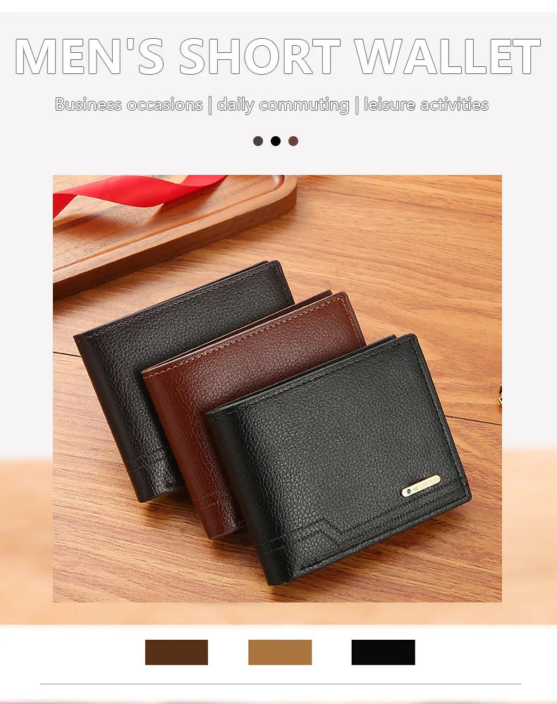 New Men's Short Frosted Leather Wallet Multi-Slot Coin Pocket Photo Holder Small Men's Wallet