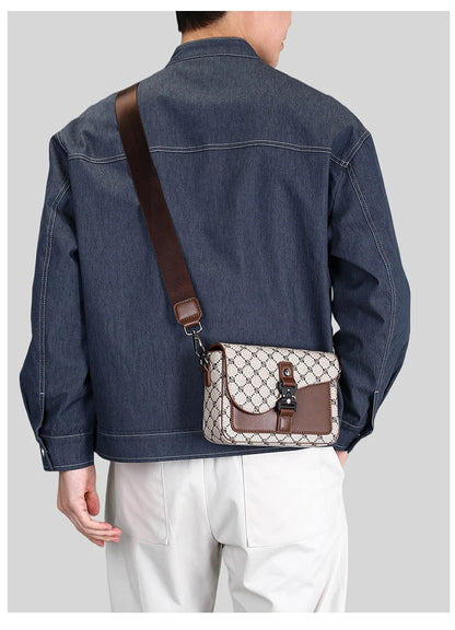 High-End Casual Shoulder Bag for Commuting Business Waterproof Daily Sling Bag Fashionable Jacquard Pattern Men's Crossbody Bag