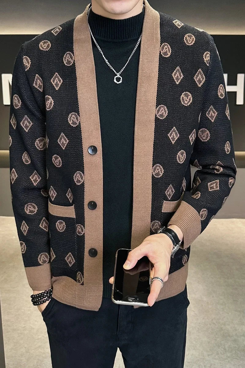 Brand Autumn Jacquard Knitted Cardigan Jackets Men Casual Business Sweater Coats Fashion Button Cardigans Men Clothing M-4XL