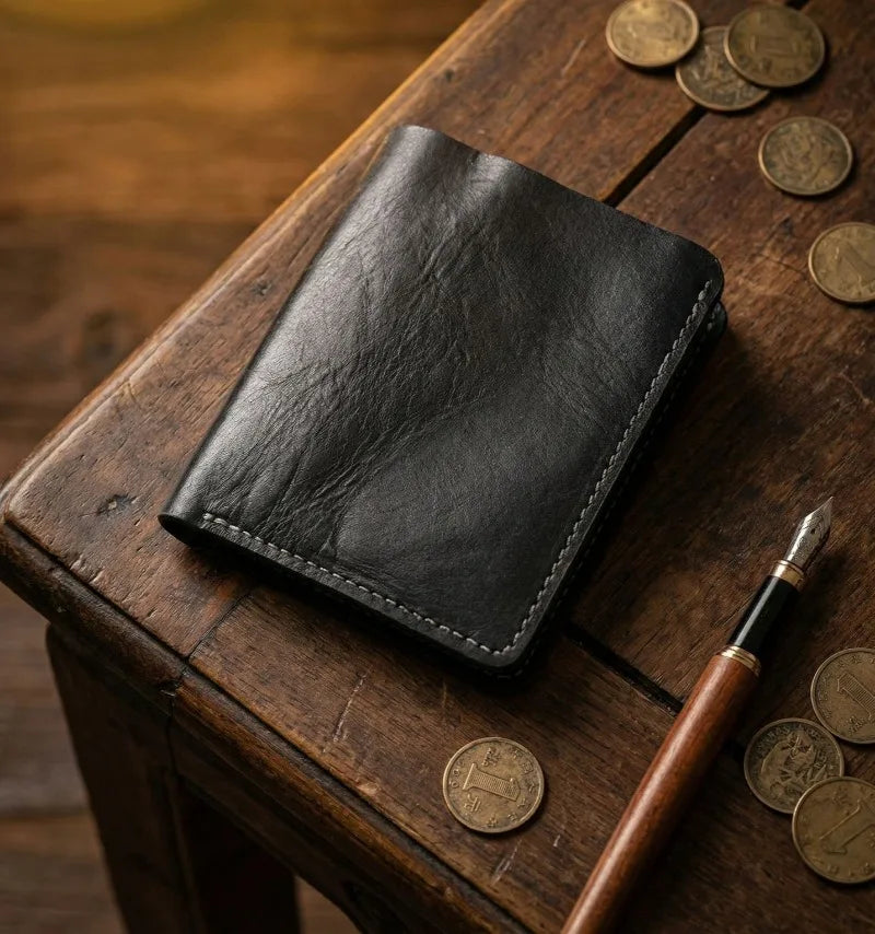 Retro Handcrafted Genuine Leather Small Wallet for Men, Vintage Durable EDC Card Holder, Men Multi-card Slots Organizer Wallet