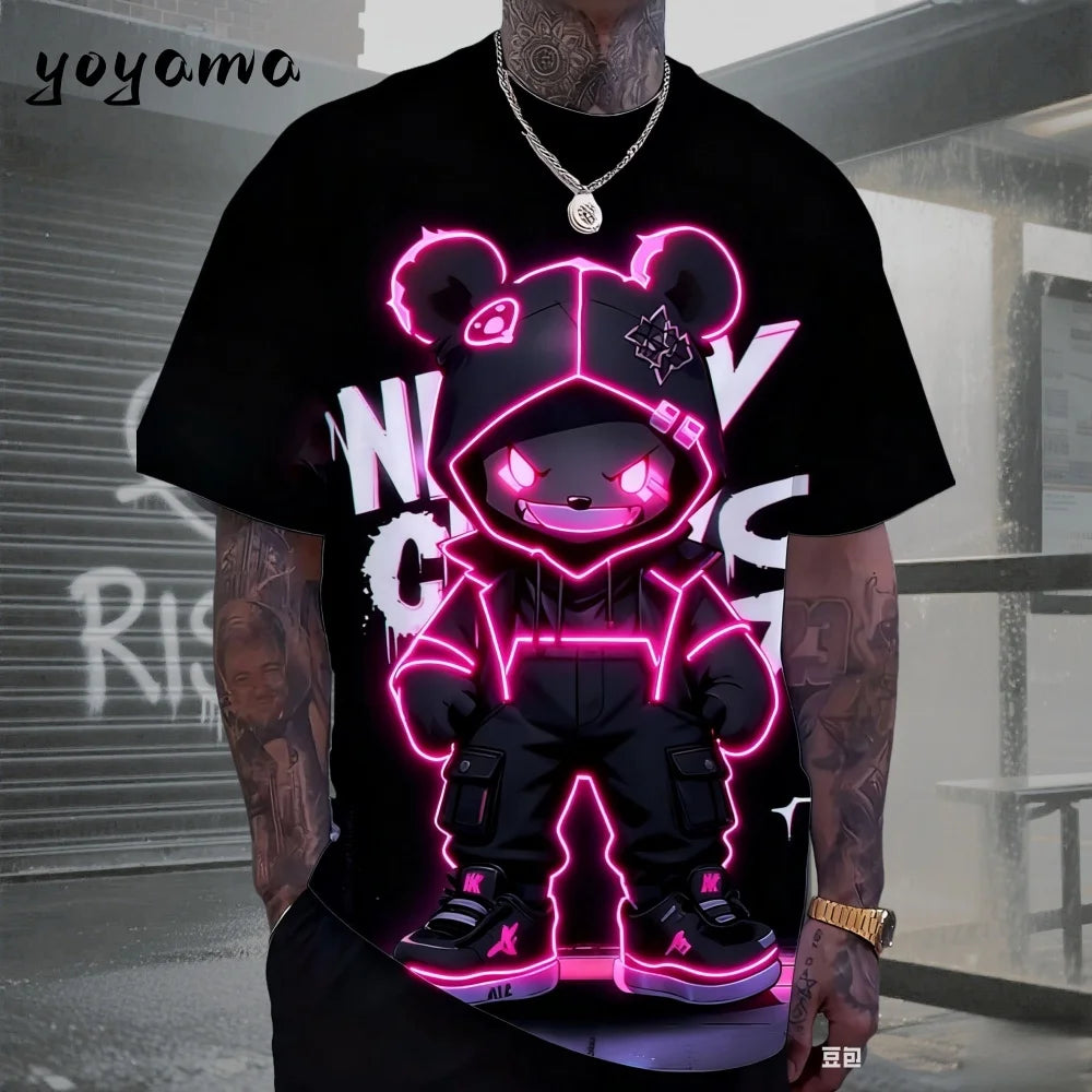 Men's T-Shirts Hip Hop Bear Pattern 3D Print Men's Clothing Summer New Streetwear Oversized Unisex T-Shirt Harajuku Men Clothes