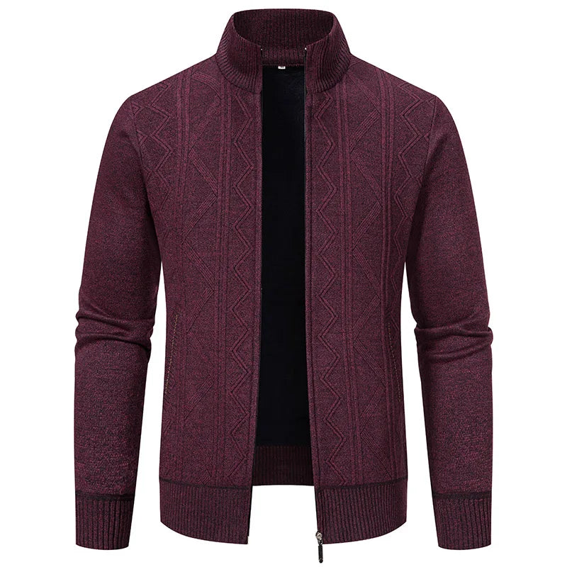 High-quality men's fashionable, cool, versatile, trendy business casual, fleece and thickened cardigan, knitted sweater, men's j