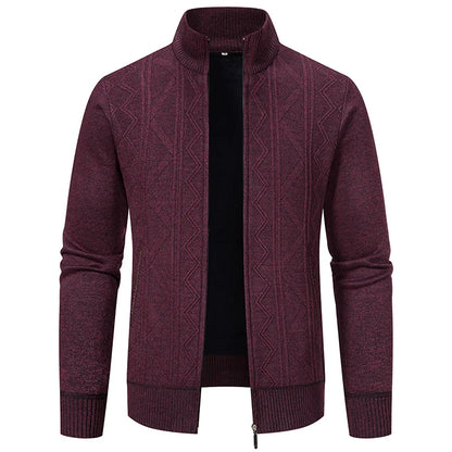 High-quality men's fashionable, cool, versatile, trendy business casual, fleece and thickened cardigan, knitted sweater, men's j