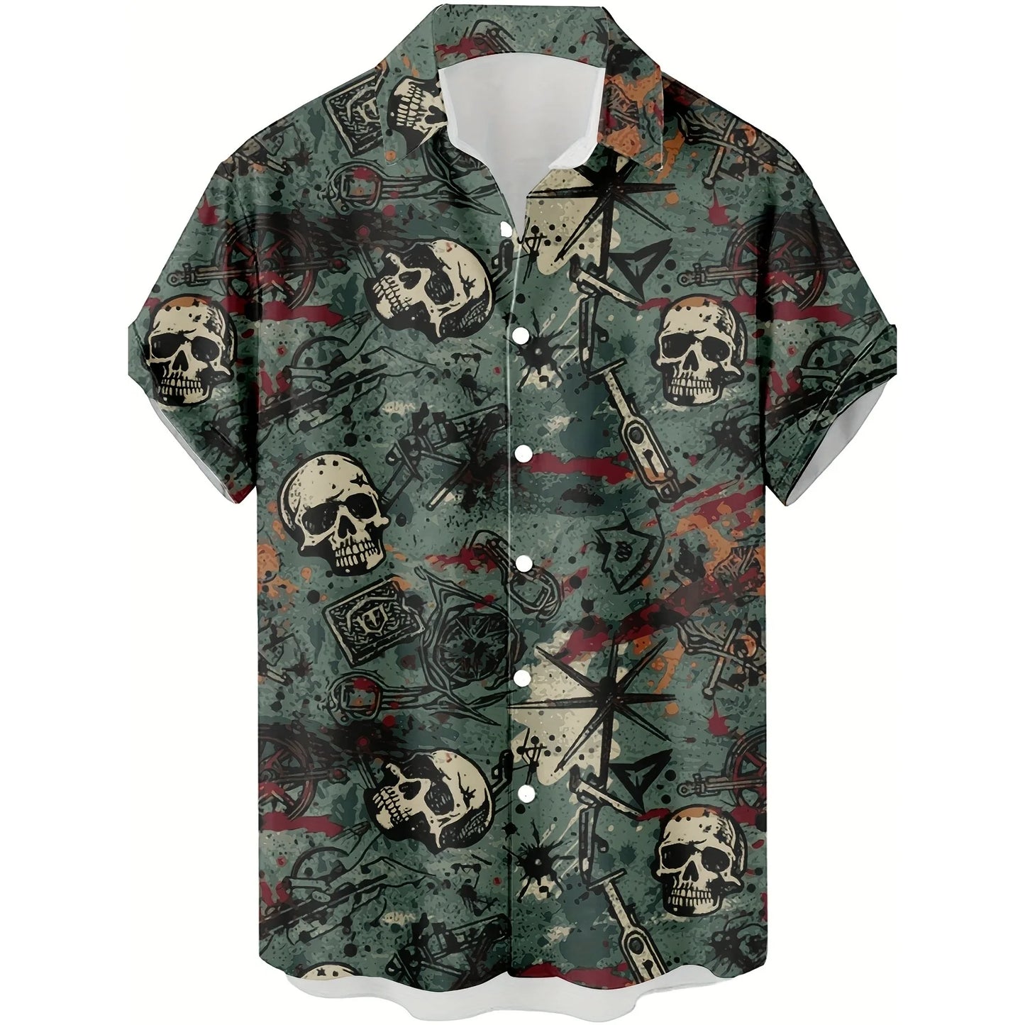 Summer Fun Skull Surfing Pattern 3D Printed Men's Shirt - Casual, Unique, Hip-Hop, Rock, Street Hawaiian Shirt