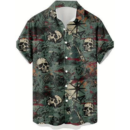 Summer Fun Skull Surfing Pattern 3D Printed Men's Shirt - Casual, Unique, Hip-Hop, Rock, Street Hawaiian Shirt