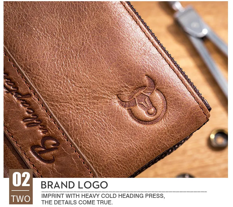 BULLCAPTAIN retro leather men's wallet leather zipper buckle short money wallet card holder coin purse RFID wallet QB06