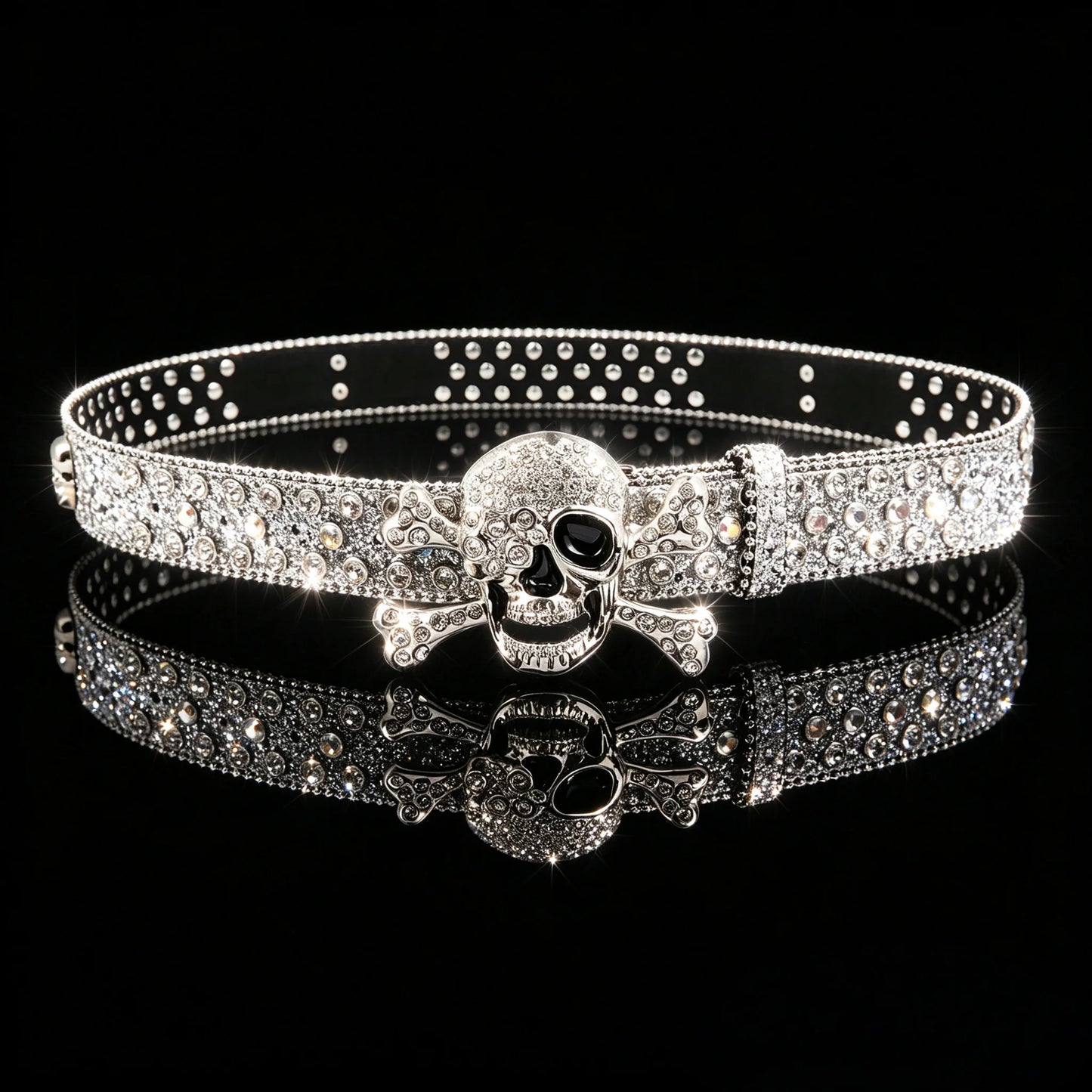 1pc men's American dark style skull buckle belt, rhinestone punk decorative belt, suitable for casual wear