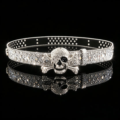 1pc men's American dark style skull buckle belt, rhinestone punk decorative belt, suitable for casual wear