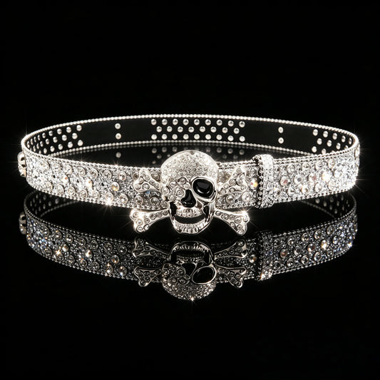 1pc men's American dark style skull buckle belt, rhinestone punk decorative belt, suitable for casual wear