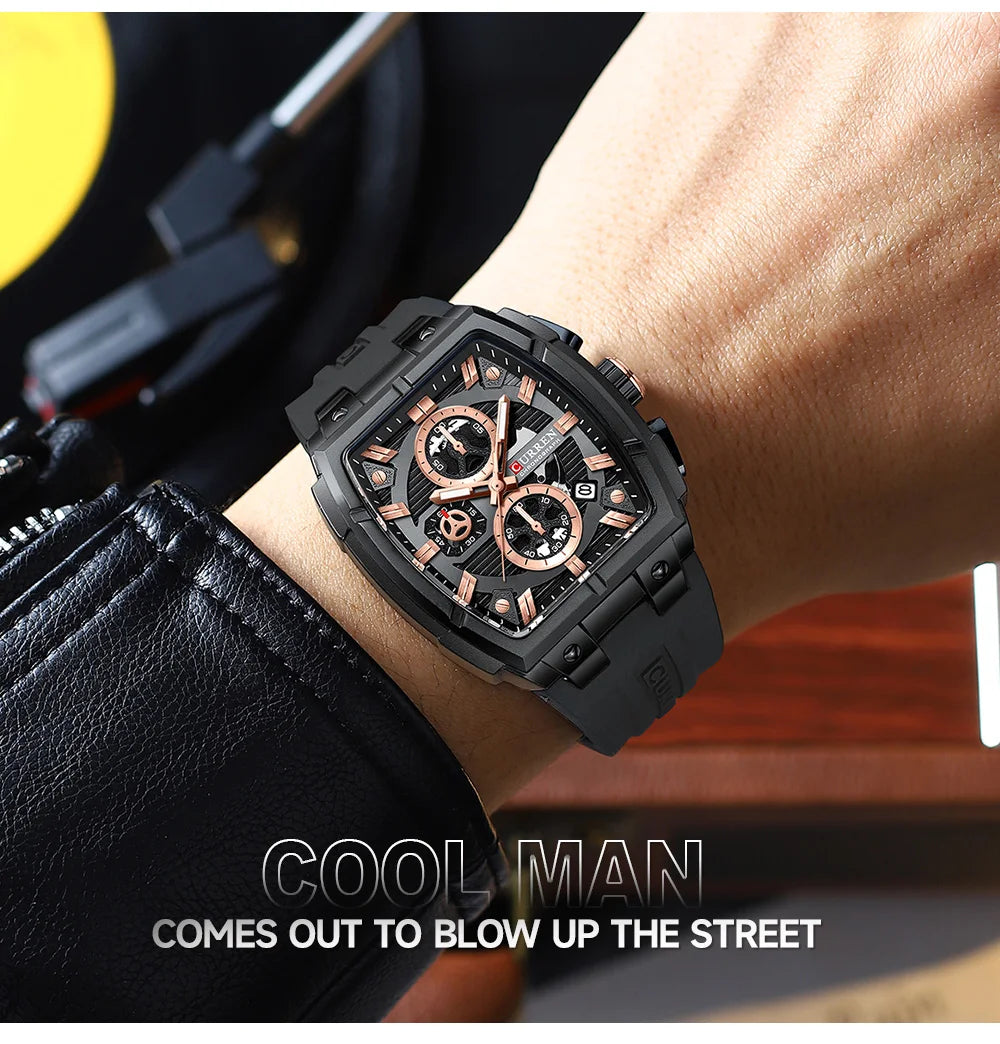 CURREN Luxury Vintage Watch for Men Sports Chronograph Quartz Wristwatches with Silicone Strap,Date,Luminous
