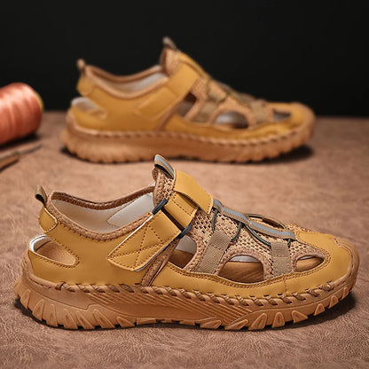 Men Outdoor Protective Toe Sandals Hollow Breathable Mesh Upper Quick Dry Lining Non Slip Walking Camping Driving Casual Shoes