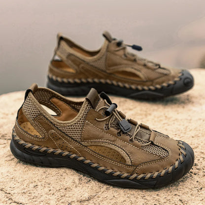 Summer Men Full Casual Leather Hand Stitch Big Size Outdoor Beach Sandals Closed Toe Non Slip Comfort New Summer Walking Shoes