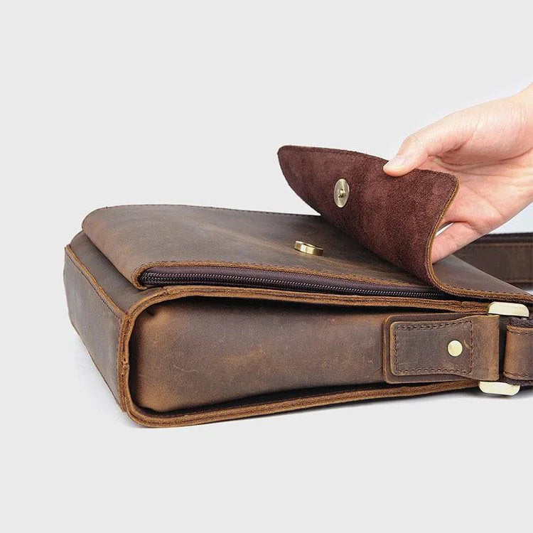 NASVA Men's Genuine Leather Shoulder Bag Vintage Small Crossbody Bag Casual Messenger Bag Outdoor Sports Sling Bag