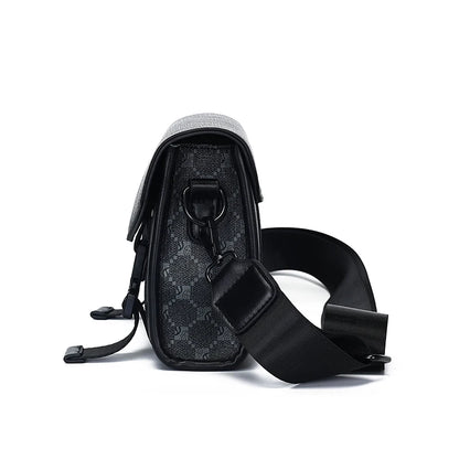 Men's Classic Printed Crossbody Bag – Gray Geometric Pattern Sling Bag with Buckle Closure Ideal for Daily Commute & Casual Wear