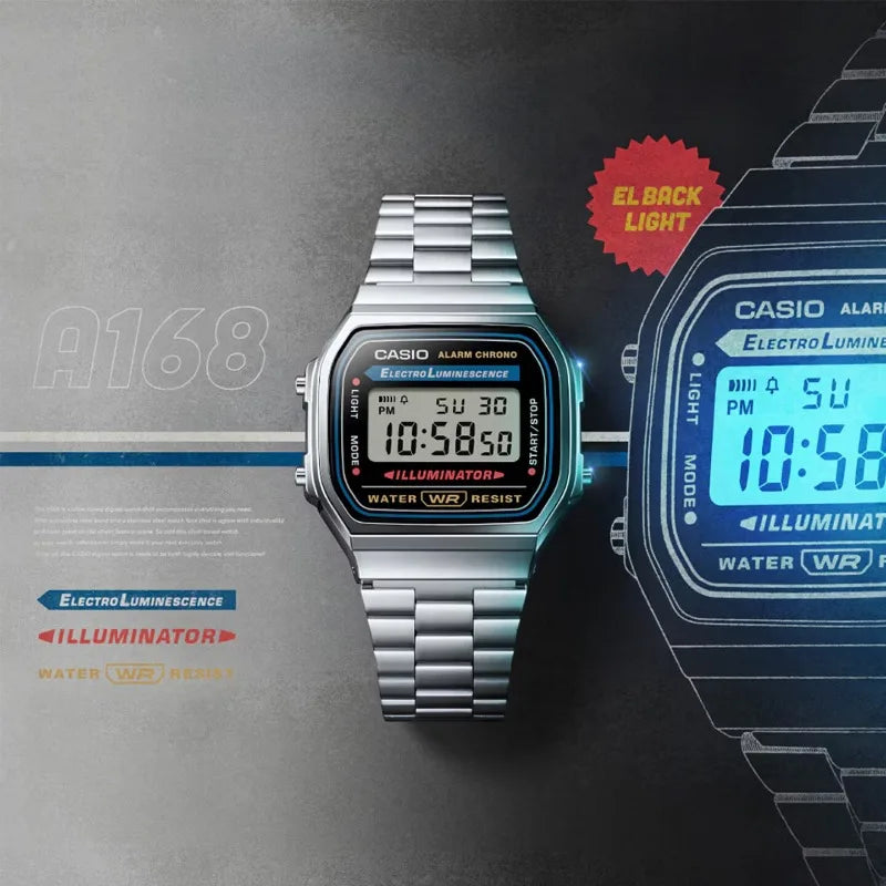 Casio A168WA-1W Retro Light Luxury Classic LED Digital Waterproof Men's Small Square Watch Quartz Movement Multifunctional Watch