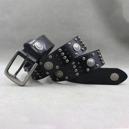 Designer Brand Belt Men Rivet Real Leather Pin Belt Male Black Rock Genuine Leather Cowhide Luxury Punk Belt Jeans