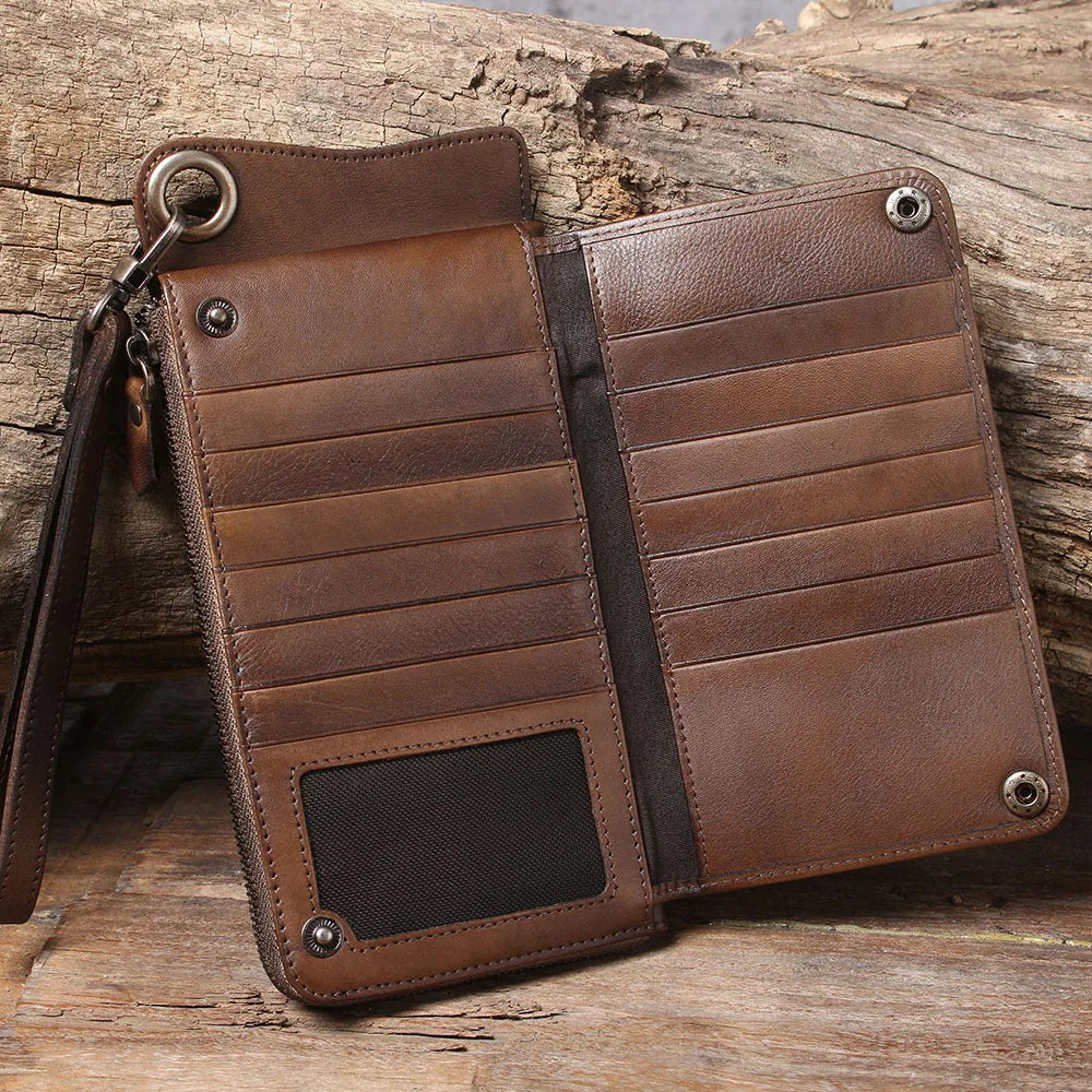 S.WORKER Full Grain Leather Long Wallet Men's Clutch Bag Genuine Leather Classic Purse Card Holder For Men