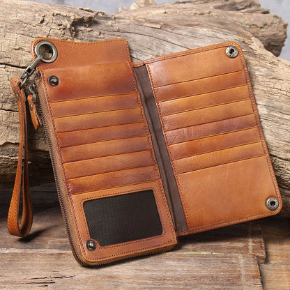 S.WORKER Full Grain Leather Long Wallet Men's Clutch Bag Genuine Leather Classic Purse Card Holder For Men