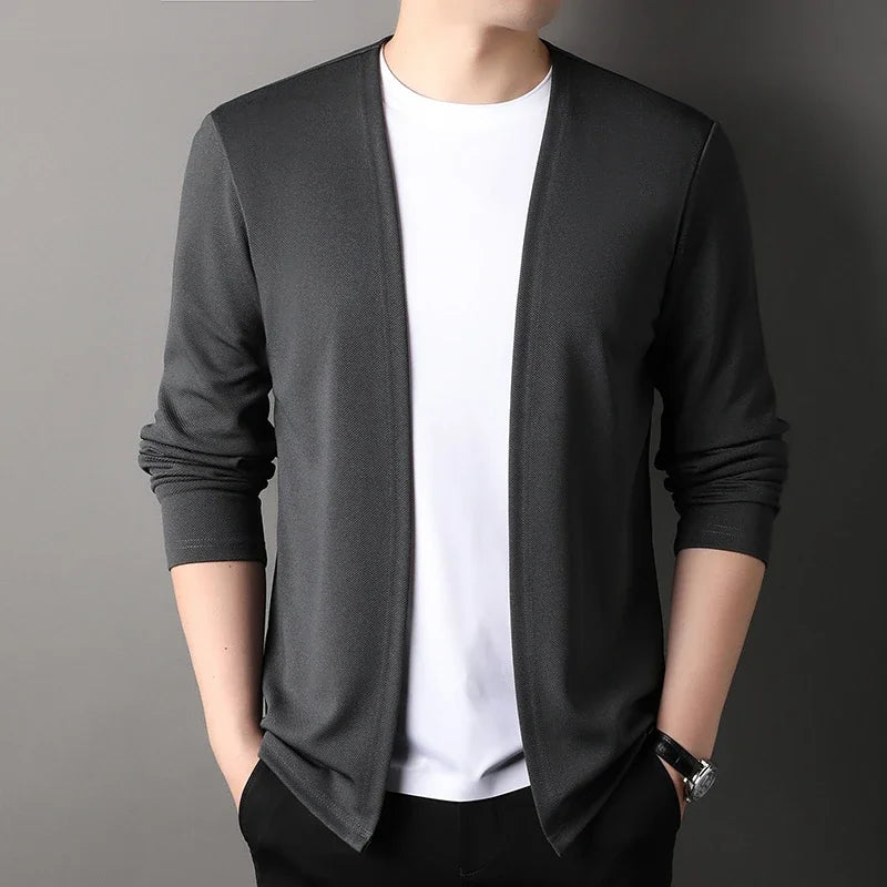 New Men's Casual Solid Color Long Sleeved Cardigan Cloak Spring and Autumn Fashionable Comfortable Top
