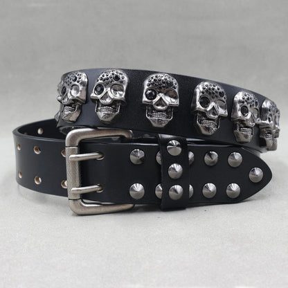 NEW Metal Rivet Cowboy Belt Genuine Leather Cowskin Men Belt Punk Rivet Jeans Belts For WOMEN Ceinture Homme Cinturones Hombre
