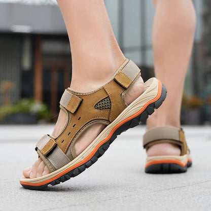 Brand Summer Men's Sandals Genuine Leather Men Slippers Gladiator Men Beach Sandals Soft Comfortable Outdoors Wading Shoes 38-47
