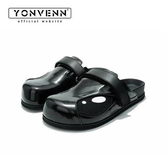 Genuine leather killer whale Boken slippers for men flat bottomed slip in outerwear Muller shoes for summer ventilationo