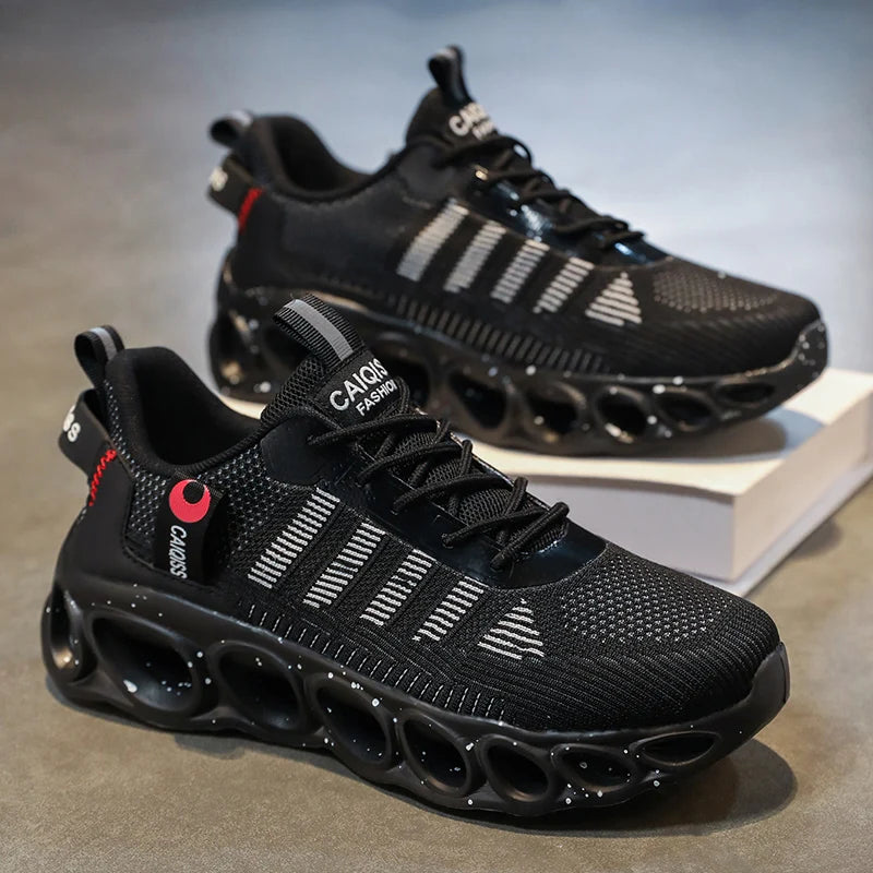 Men's Casual, Fashionable and Comfortable Shock-Absorbing Blade Shoes, Breathable Lace-Up Non-Slip Shoes, Suitable for Jogging, Daily Wear, Gym