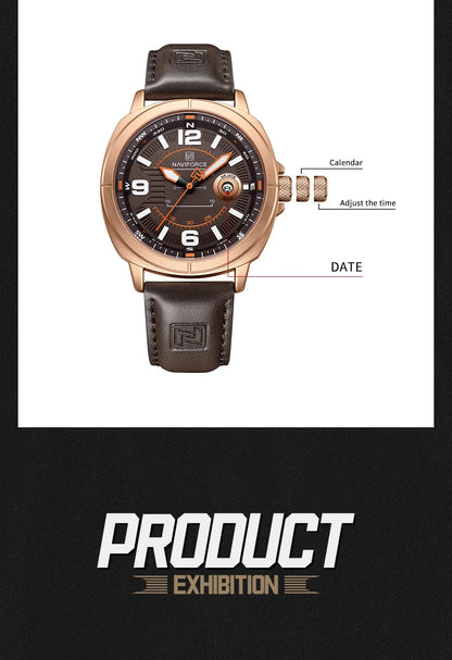 NAVIFORCE  High Quality Male Wristwatch PU Band Calendar Brand Men Quartz Watch Auto Date Display Waterproof Clocks Reloj Hombre