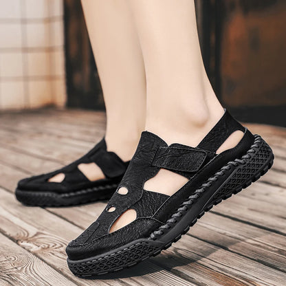 Male Casual Leather Summer Shoes Versatile Men's Sandals Durable Handmade Stitching Besch Shoes Non Slip Roma Footwear Sandals