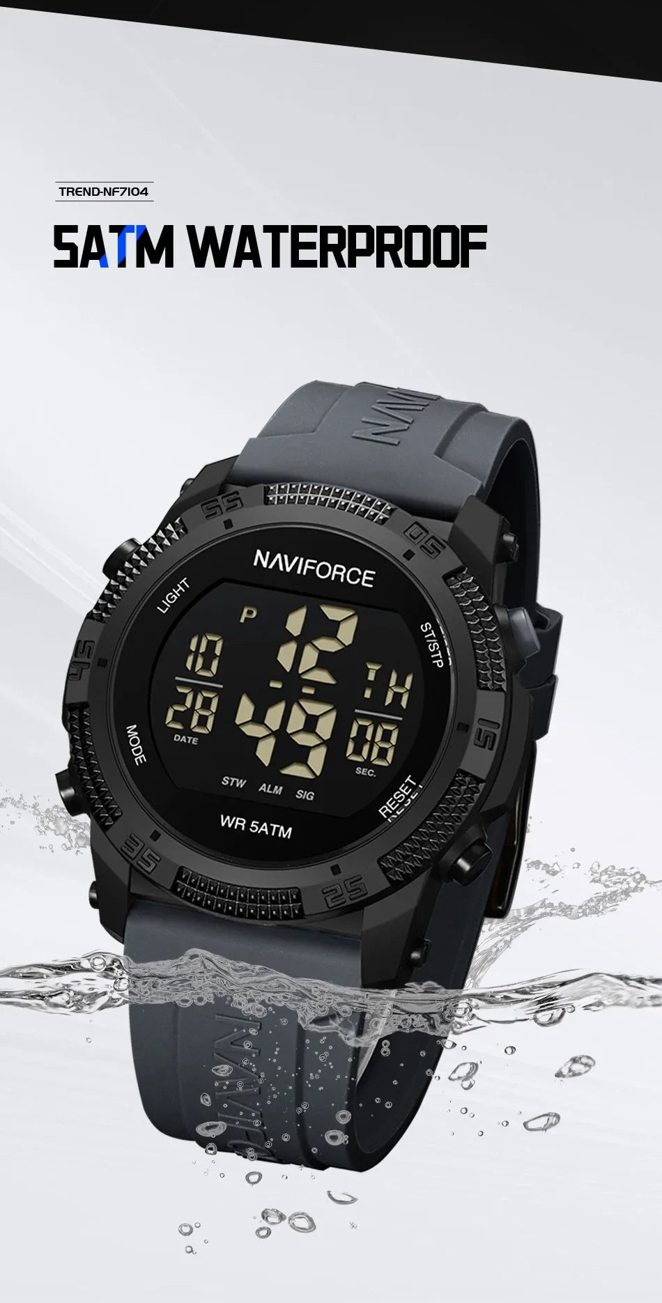 New Style NAVIFORCE Fashion Waterproof Men's Electronics Wrist Watch Sports Luminous Watches Silicone Strap Male Clocks Gifts