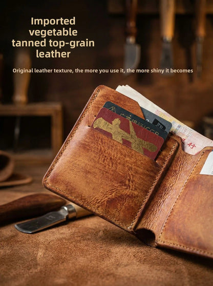 Vintage Genuine Leather Men Wallet High Quality Card Holder Large Capacity Durable Male Money Clips