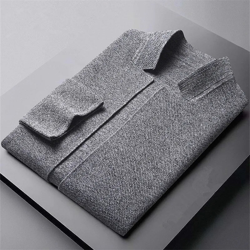 2025 Cardigan Jacket Men Solid Color Knitted Casual Stand Collar Slim Fit Cardigan Coat Mens Sweater Jacket Khaki Black Gray 4Xl