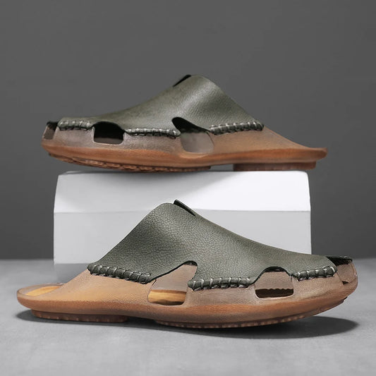 New Quality Leather Non-Slip Slippers Men Beach Sandals Comfortable Summer Shoes Men Slippers Classics Men Flip Flops Big Size