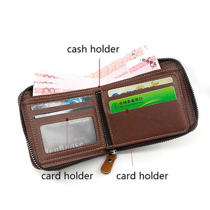Big Capacity Men Short Wallets Name Engraving High Quality Card Holder Retro Male Coin Purse  Simple Zipper Men Money Clips