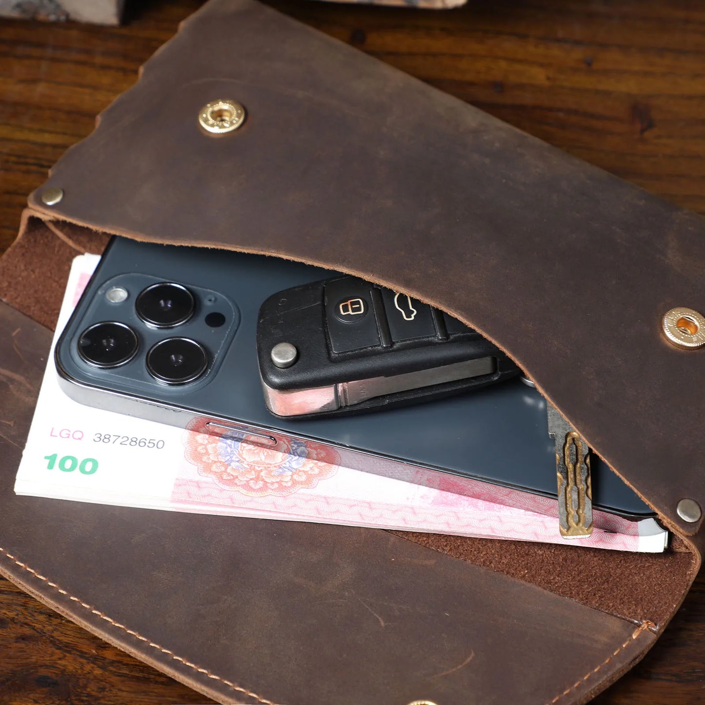 S.WORKER Classic Full Grain Leather Long Wallet For Men Large Capacity For Cash&Cards Slot Pocket Purse