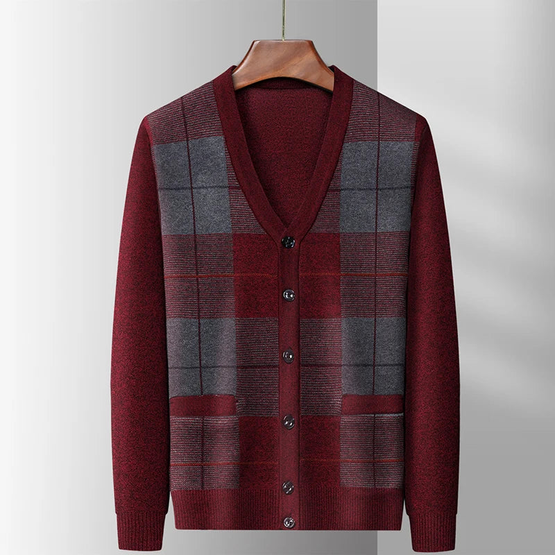 Dad's Sweater Cardigan Jacket Thickened Autumn and Winter Knitted Casual Thick Style Middle-aged and Elderly Men's Top