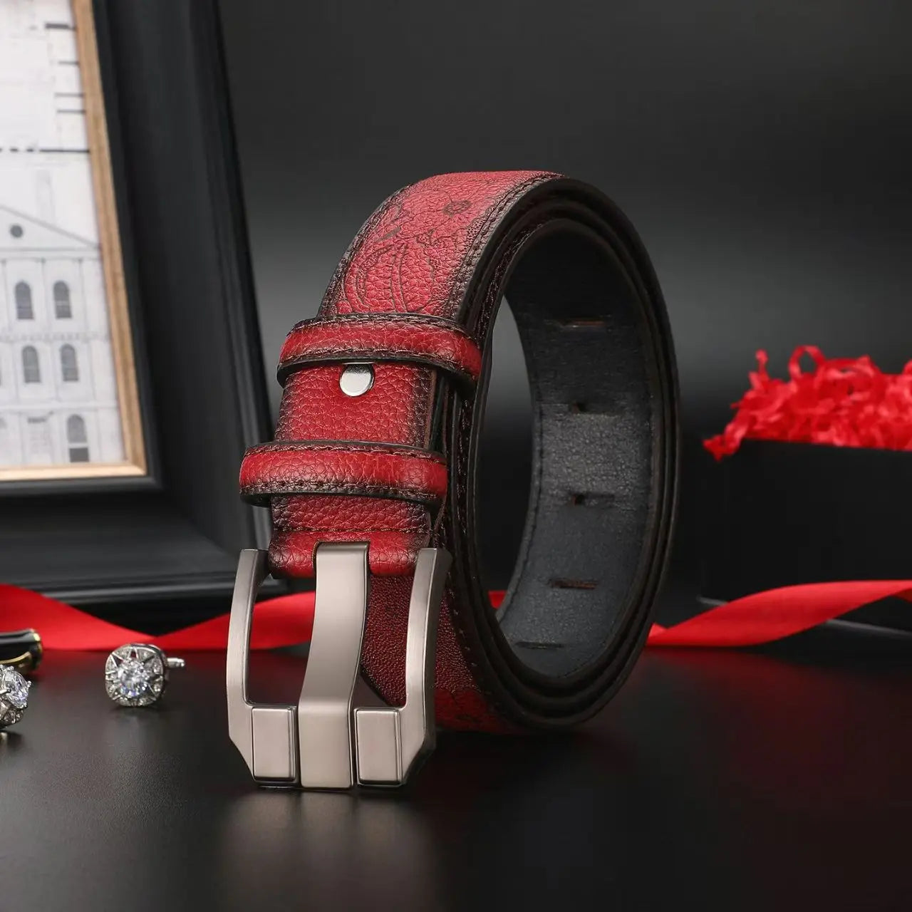 New Genuine leather men's retro western style fashionable alloy buckle belt men's high-end luxury brand jeans belt women