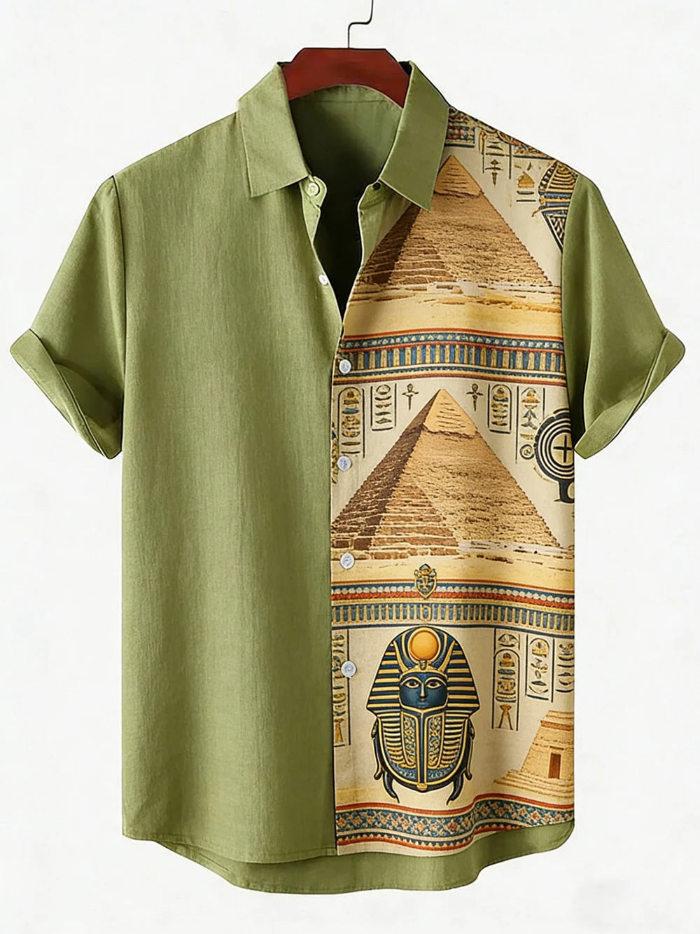 2026 Daily Men's Casual Short Sleeved Shirt with Natural Ethnic Pattern Printed Shirt Hawaii Beach Vacation Clothing